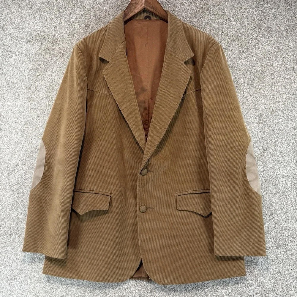 Pioneer Wear Corduroy Jacket Blazer 38/M VTG USA Tan Elbow Patches Western